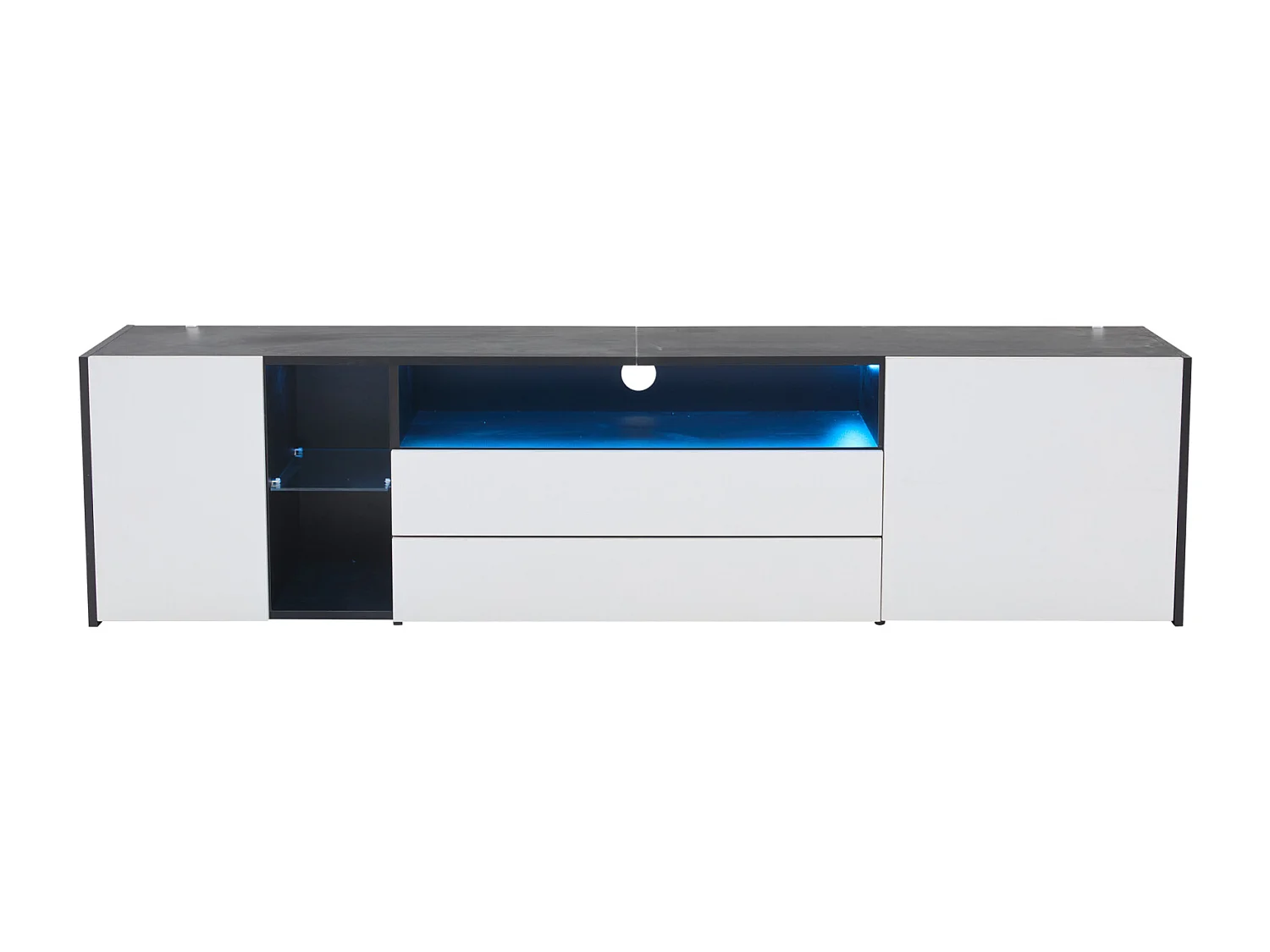 Armário de TV 180x40x45cm, Brilhante com LED, 2 gavetas e 2 armários, Preto-Branco