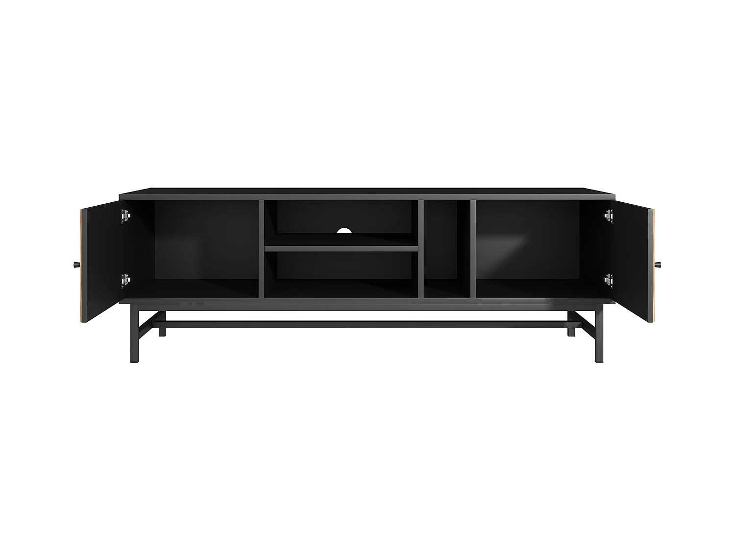 Mobiletto TV 150cm, Design Nero-Legno, ampio spazio di stoccaggio, moderno e minimalista