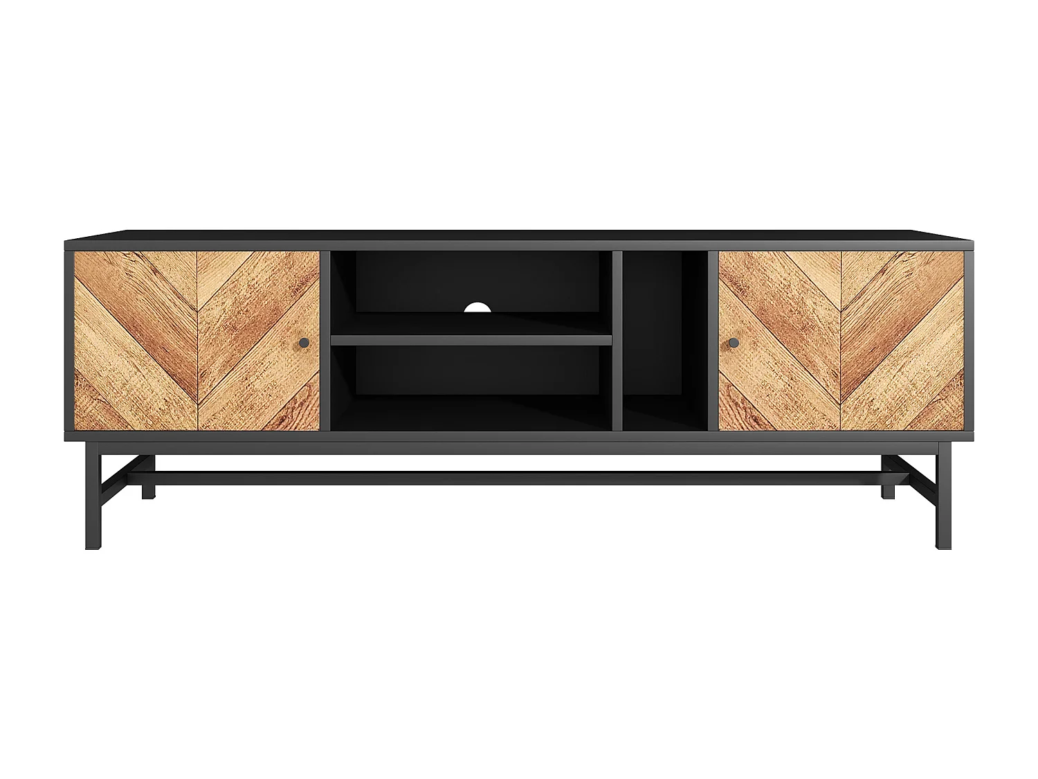 Meuble TV 150cm, design bois noir, nombreux rangements, moderne et minimaliste