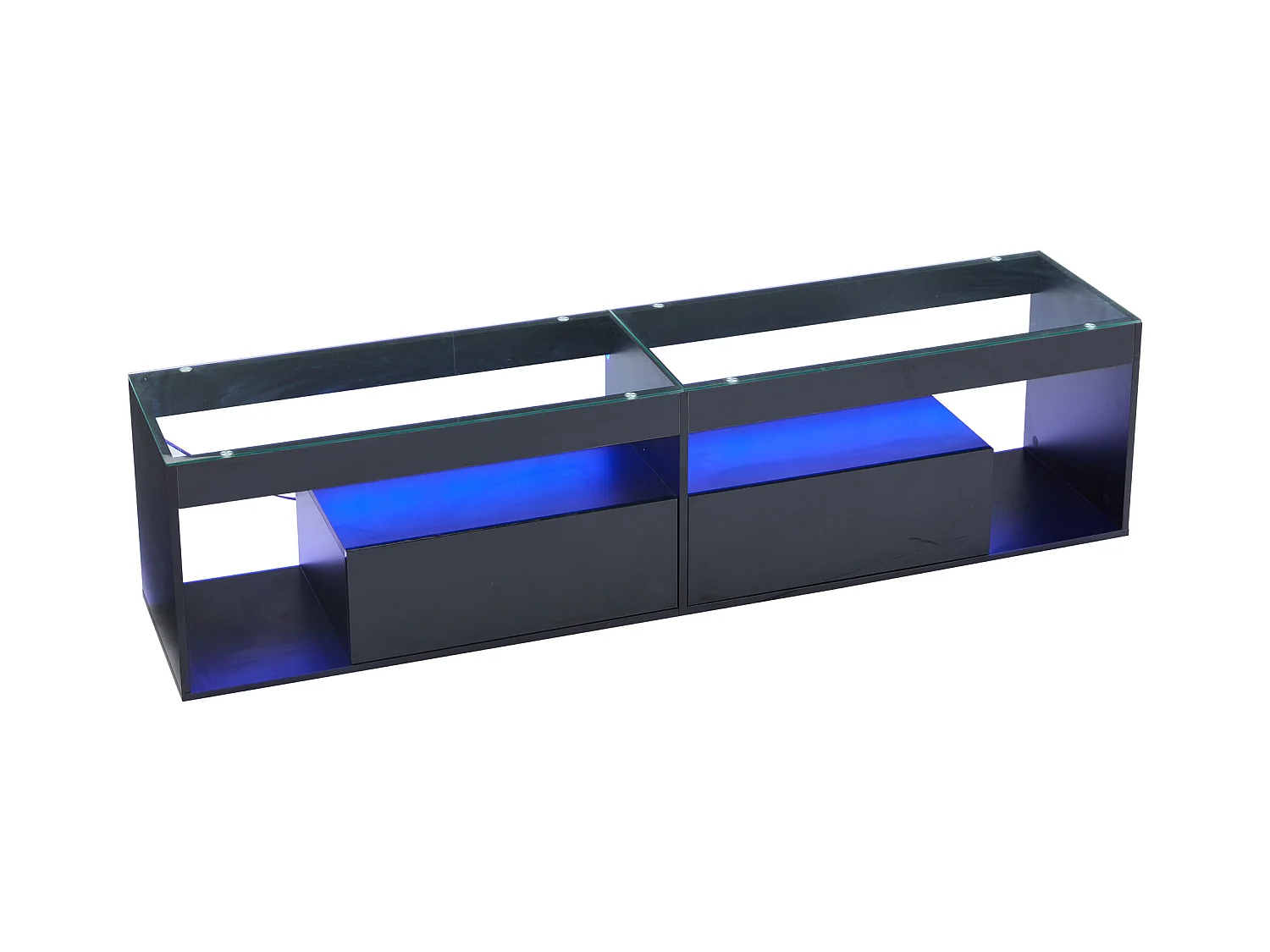 Mobiletto TV, Nero lucido, con LED, 2 cassetti, per televisori fino a 70 pollici