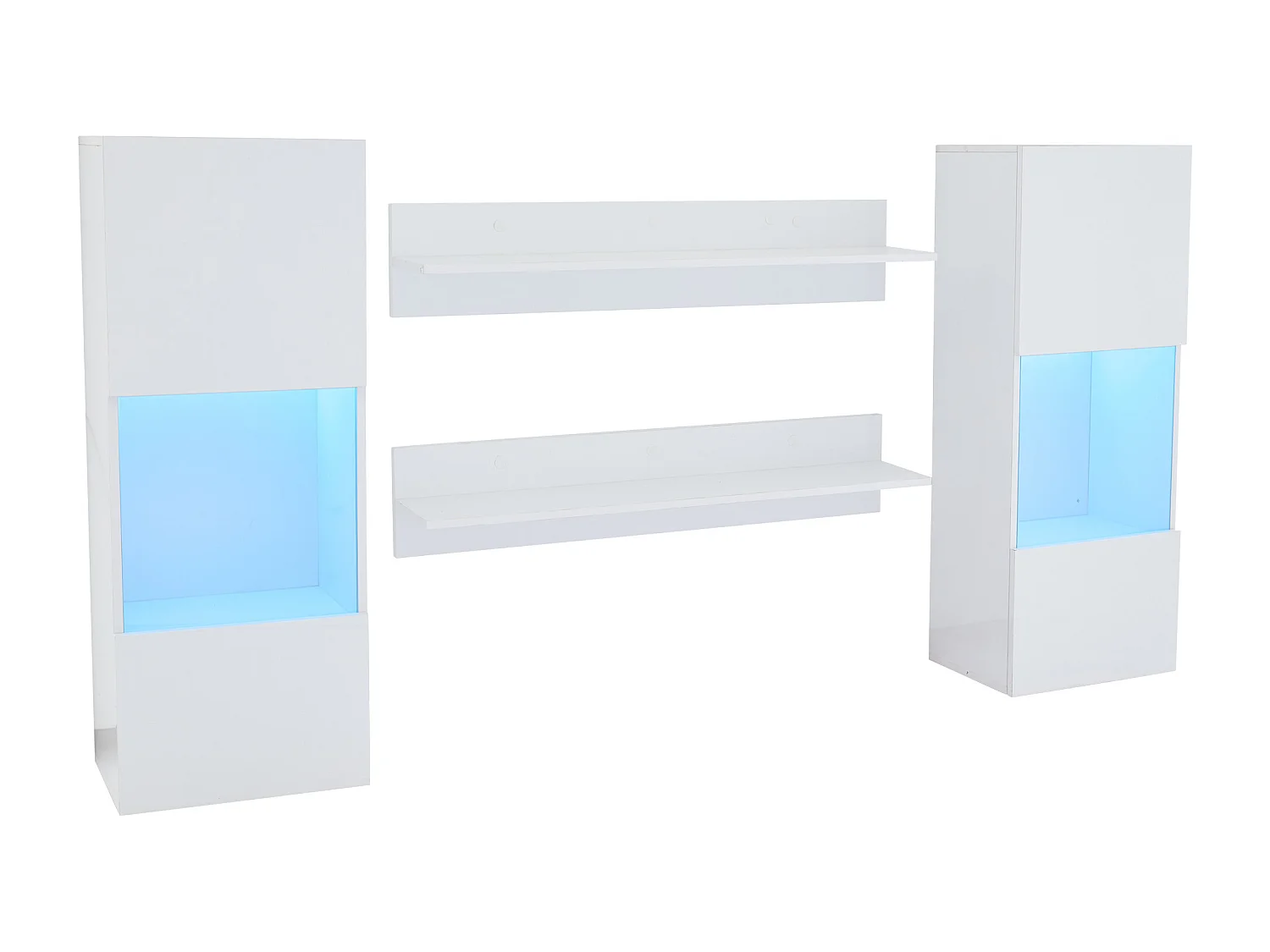 Ensemble d'étagères murales 4 pièces, armoire LED et 2 étagères, contrôlable par application, blanc