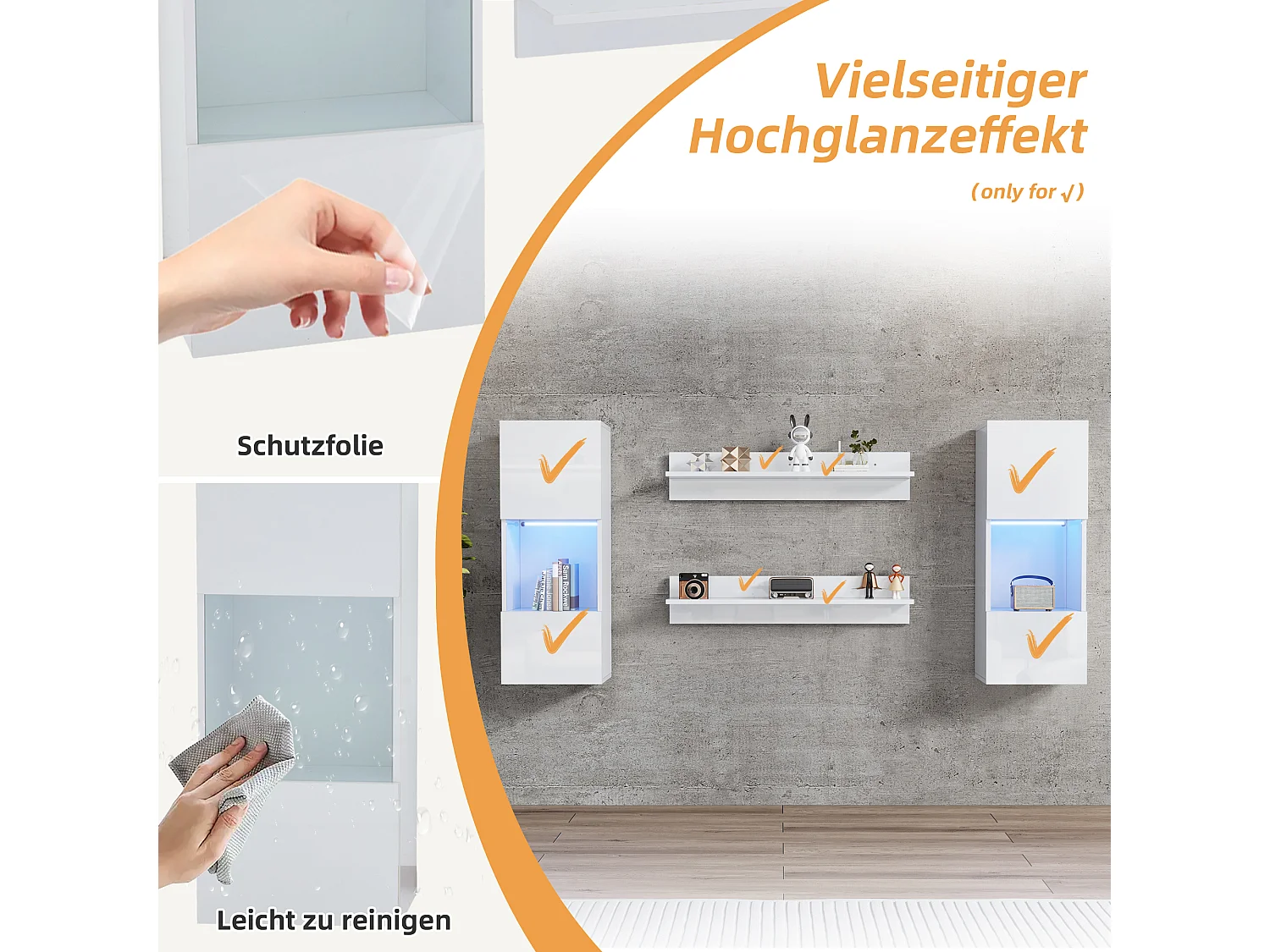 Wandrekset 4-delig, LED-kast & 2 rekken, APP-bestuurbare, Wit
