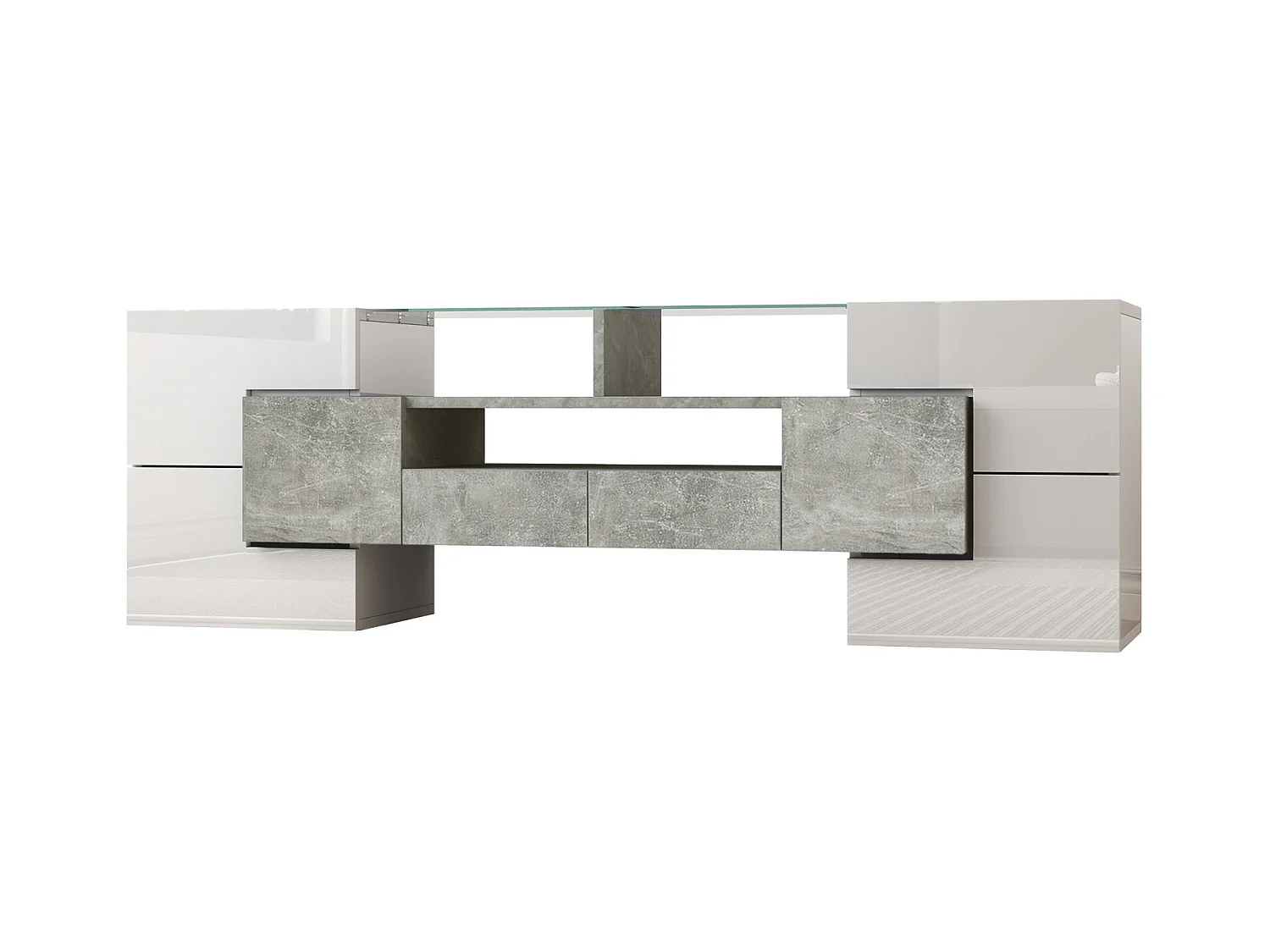 TV-Schrank 145cm, hochglänzend weiß, LED-Beleuchtung, elegante Glasoberfläche