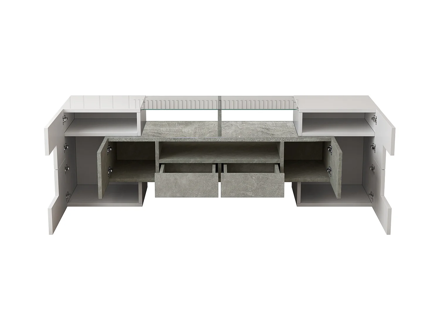 TV-Schrank 145cm, hochglänzend weiß, LED-Beleuchtung, elegante Glasoberfläche
