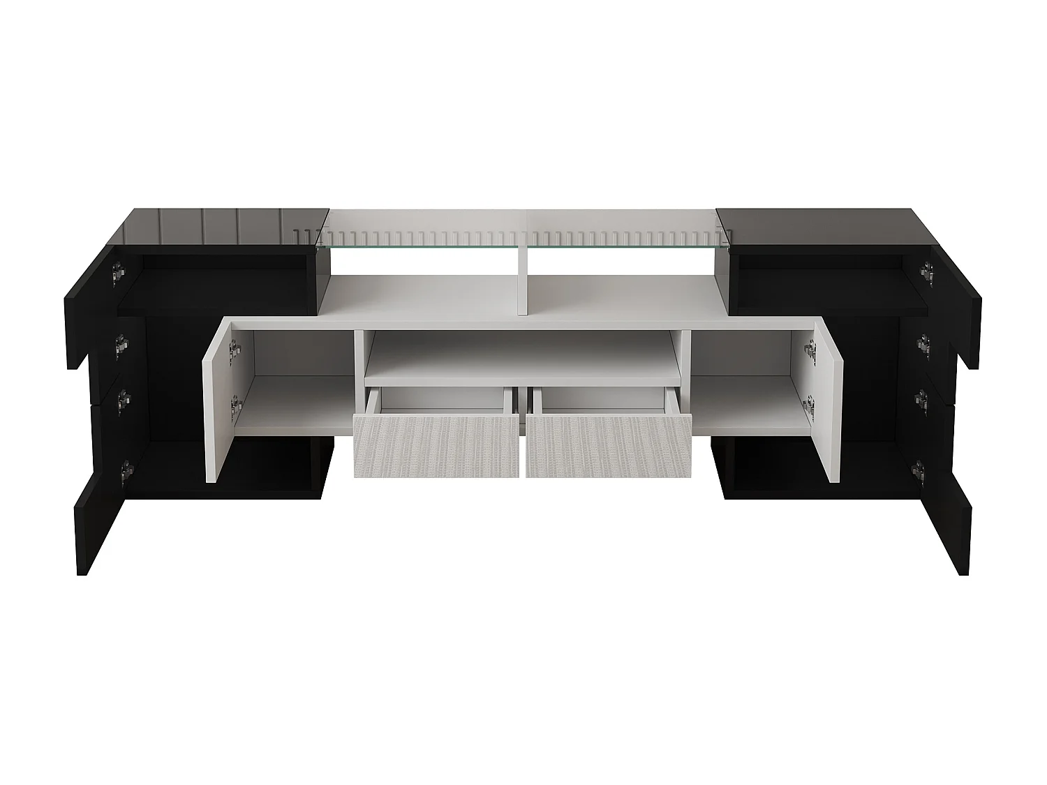 TV-Schrank 145cm, hochglänzend weiß, LED-Beleuchtung, elegante Glasoberfläche