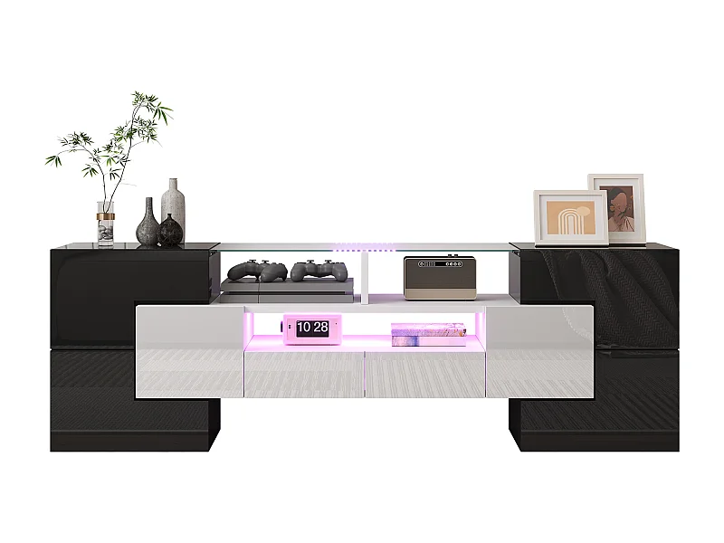 TV-Schrank 145cm, hochglänzend weiß, LED-Beleuchtung, elegante Glasoberfläche