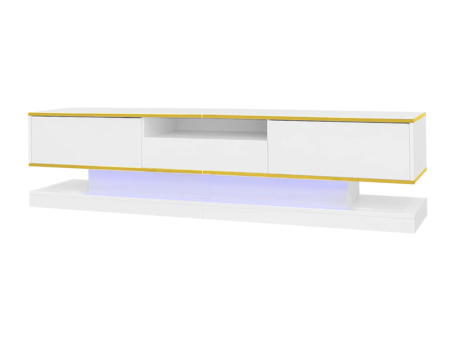 TV-Schrank 180x38x45cm, 3 Schubladen, offenes Fach, farbwechselnde LED, Hochglanz