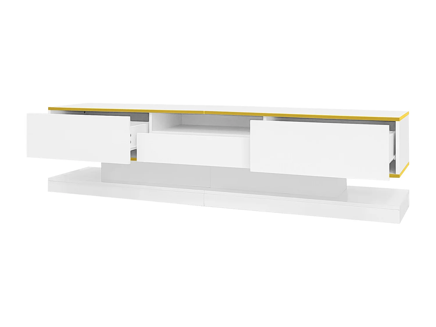 TV-Schrank 180x38x45cm, 3 Schubladen, offenes Fach, farbwechselnde LED, Hochglanz