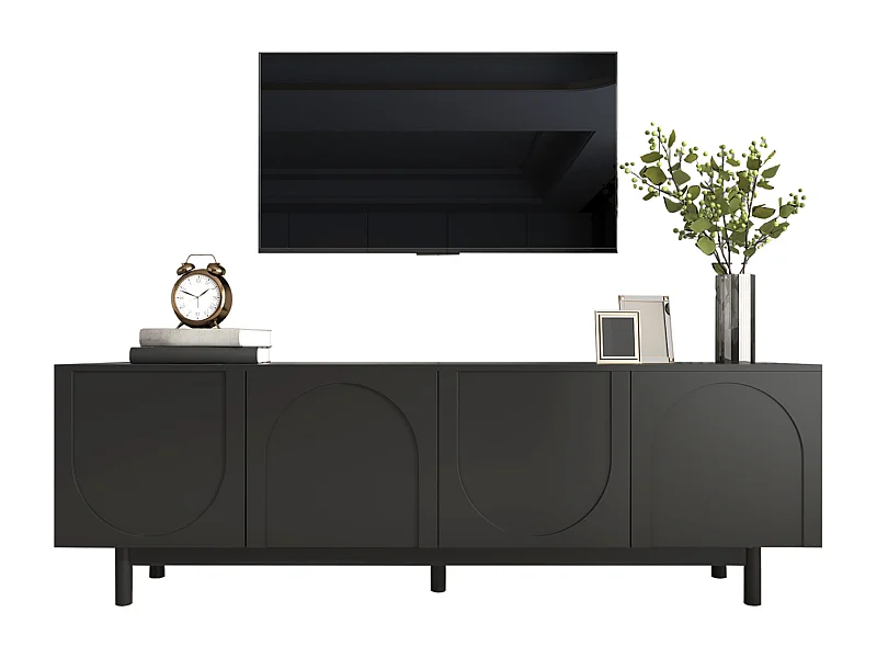 Meuble TV 175x38x56 cm, noir moderne, étagères réglables, design luxueux