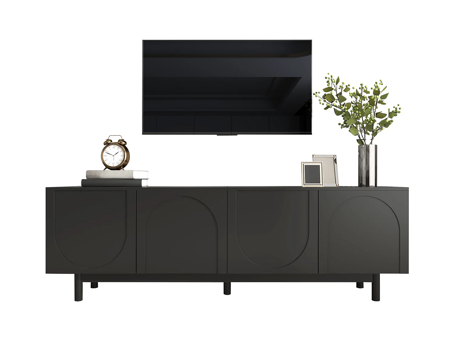 Meuble TV 175x38x56 cm, noir moderne, étagères réglables, design luxueux
