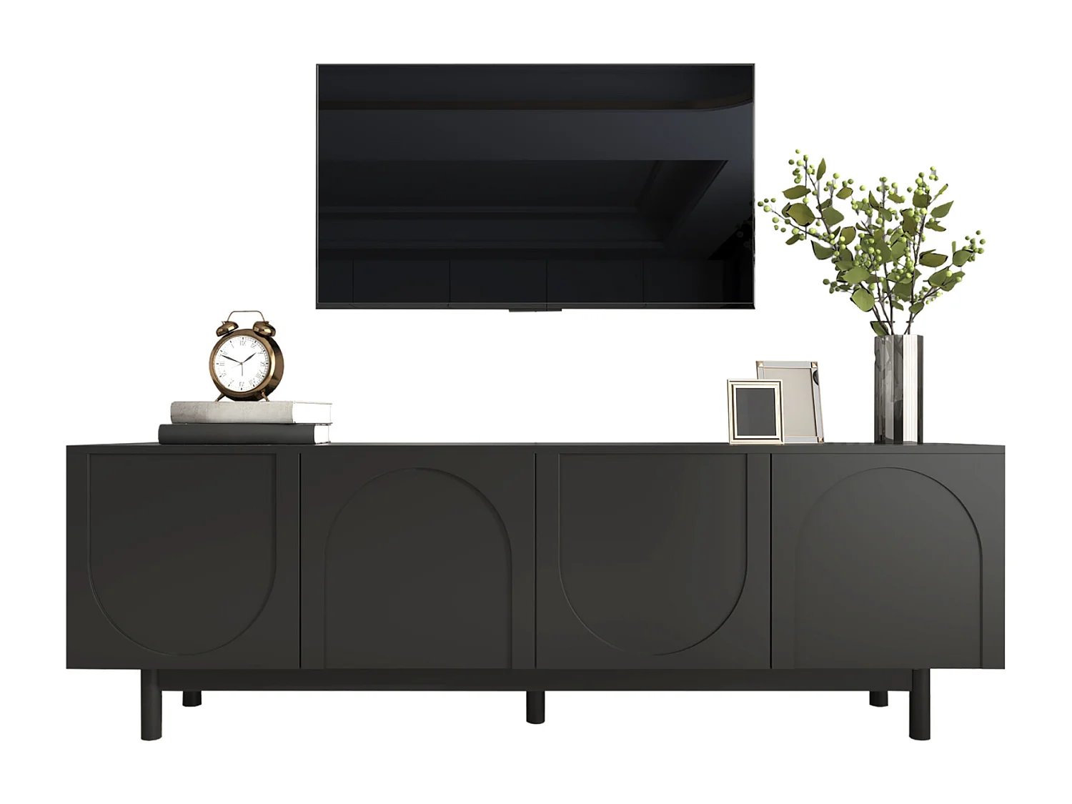 Meuble TV 175x38x56 cm, noir moderne, étagères réglables, design luxueux
