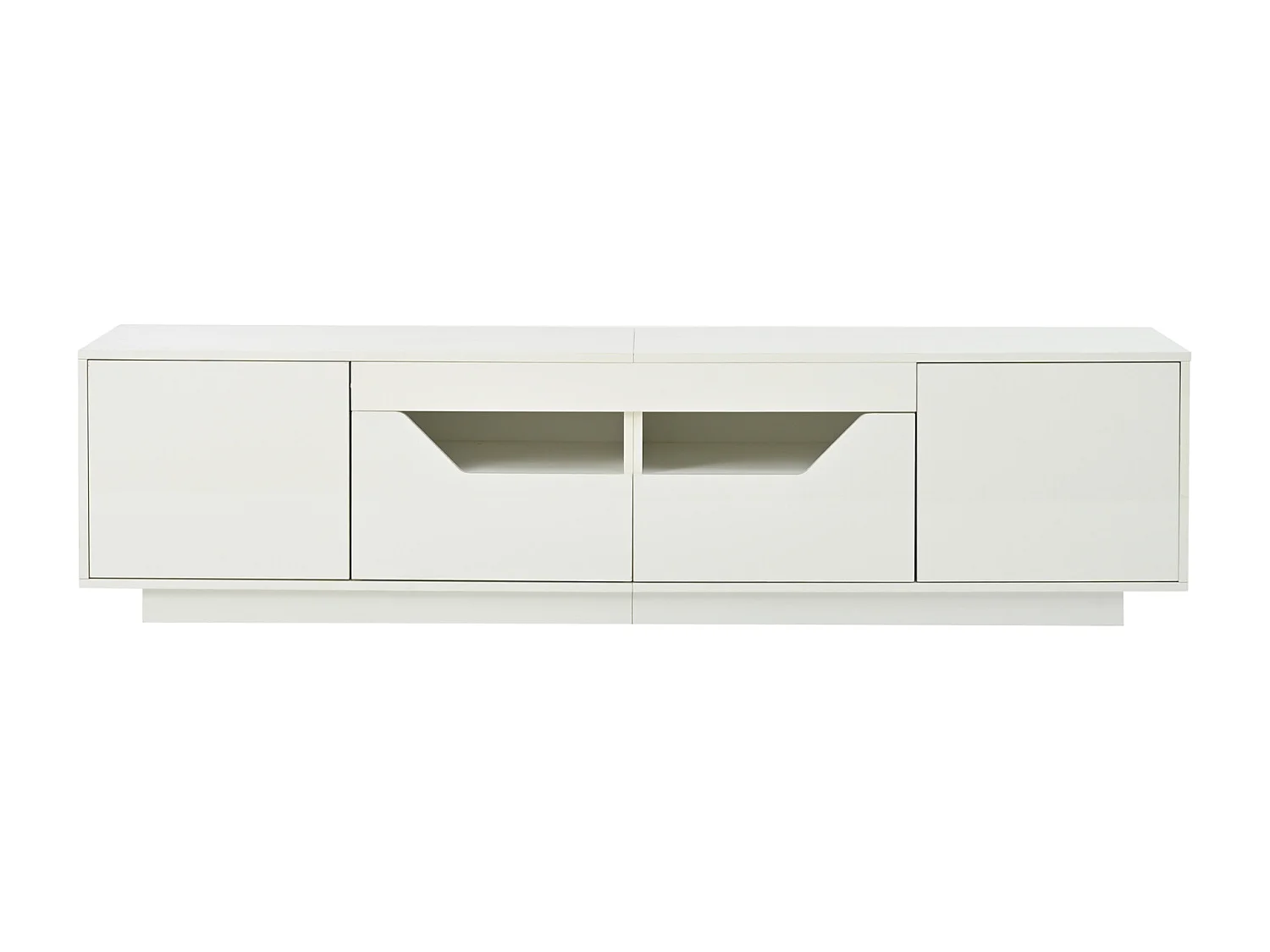 Meuble TV 180x40x45cm, 2 tiroirs et 2 caissons, LED, jusqu'à 75 pouces, blanc