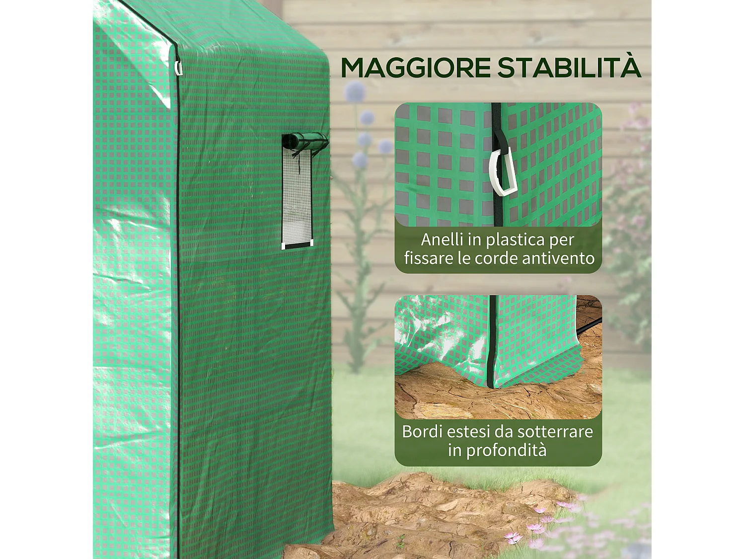 Copertura di ricambio per serra con porta e finestre in pe verde