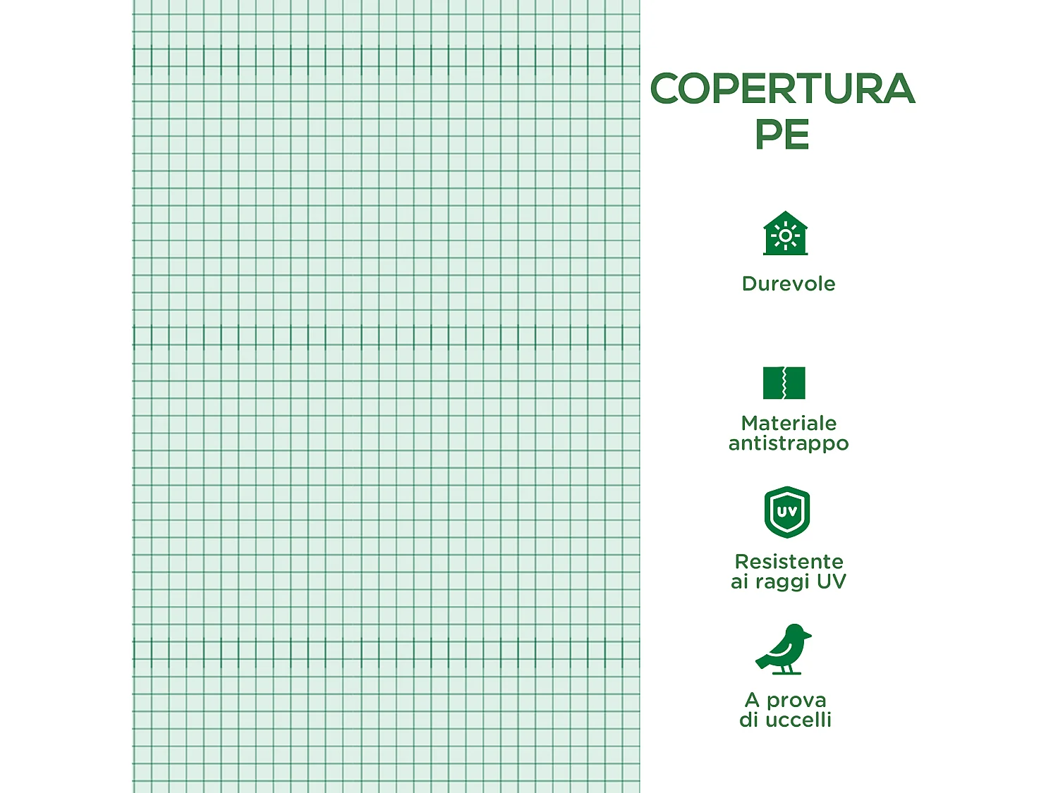 Telo per serra in pe con 12 finestre e bordi interrati verde