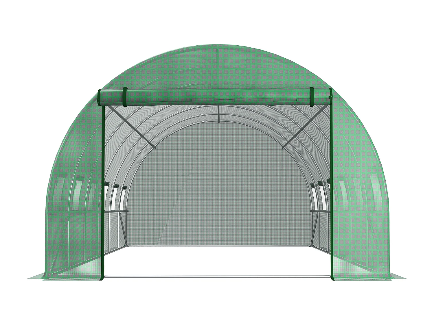 Telo per serra in pe con 12 finestre e bordi interrati verde