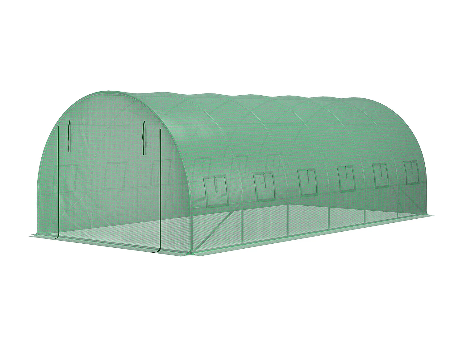 Telo per serra in pe con 12 finestre e bordi interrati verde
