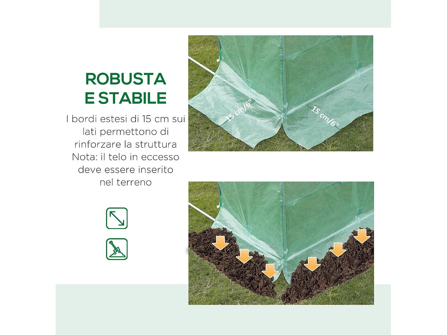 Telo per serra in pe con 12 finestre e bordi interrati verde