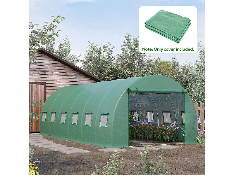 Telo per serra in pe con 12 finestre e bordi interrati verde