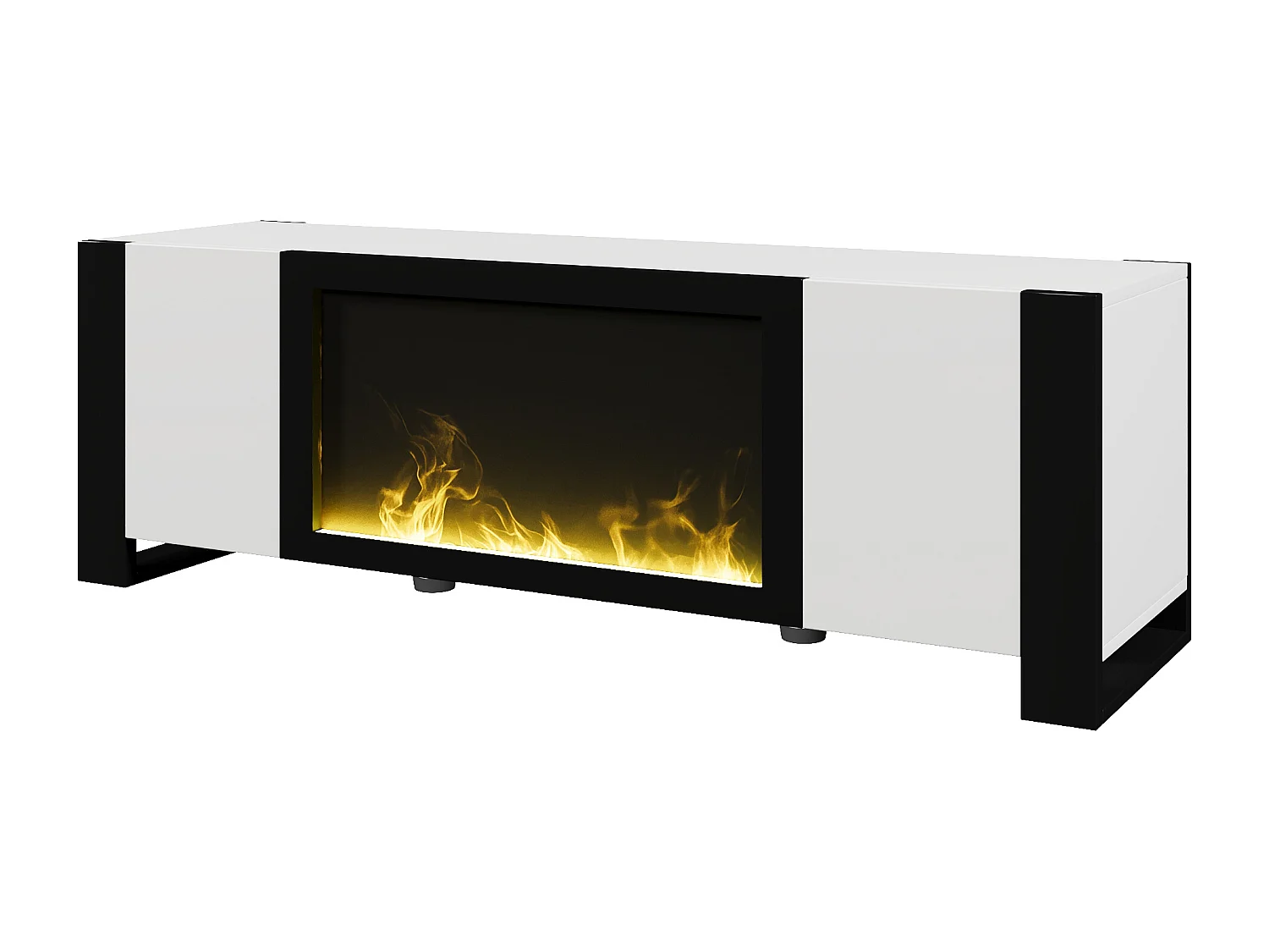 Meuble TV avec cheminée électrique (effet flamme), sans chauffage, haute brillance