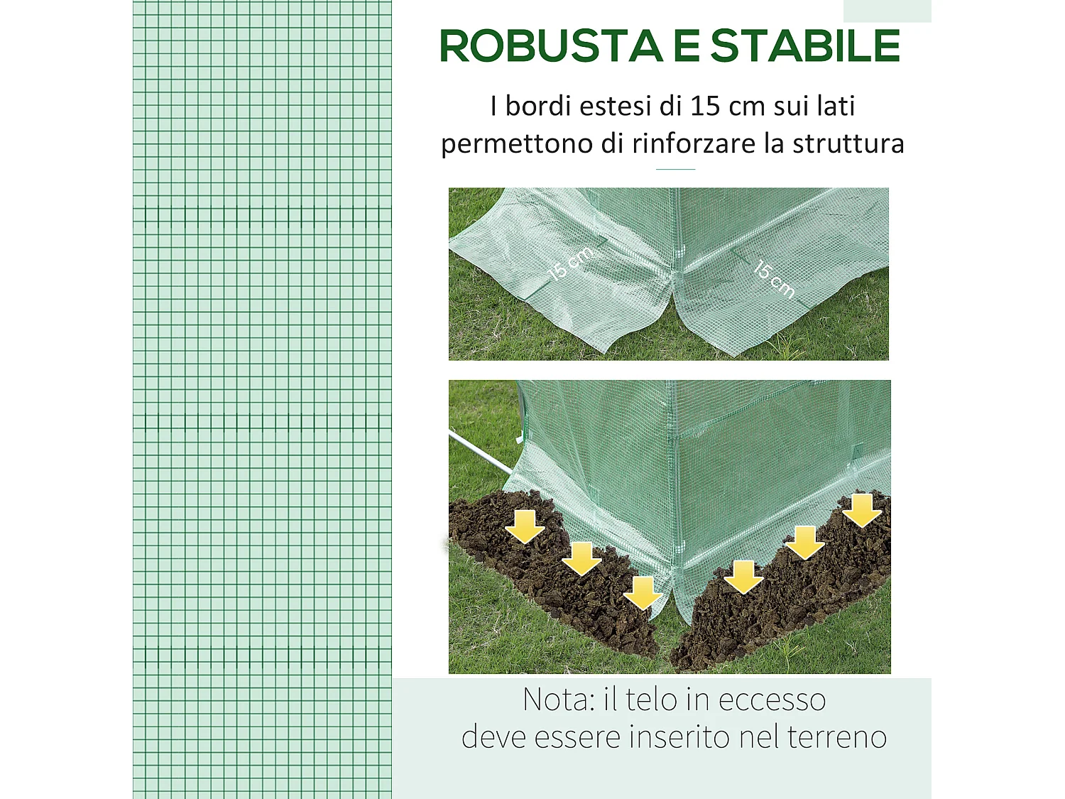 Telo per serra in pe da 6 finestre con bordi interrati verde