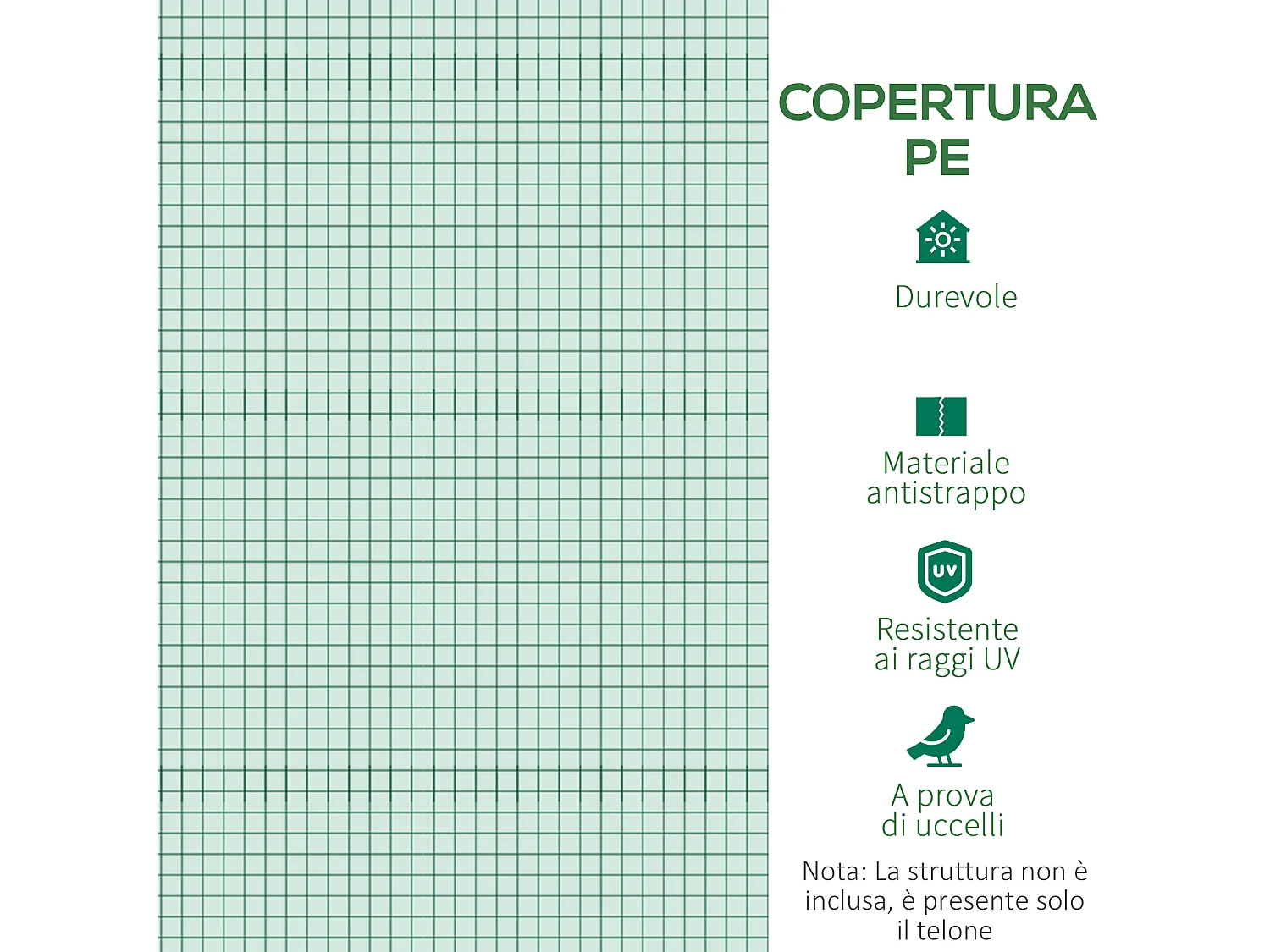 Telo per serra in pe da 6 finestre con bordi interrati verde