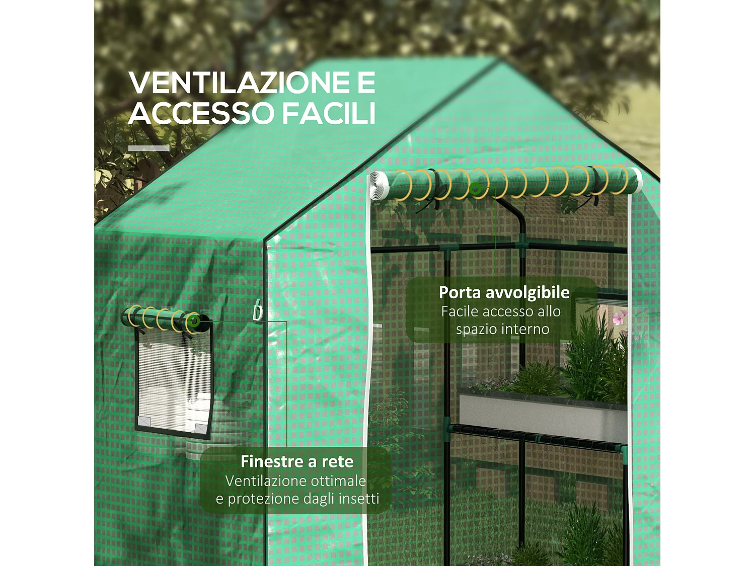 Copertura di ricambio per serra con porta e finestre in pe verde