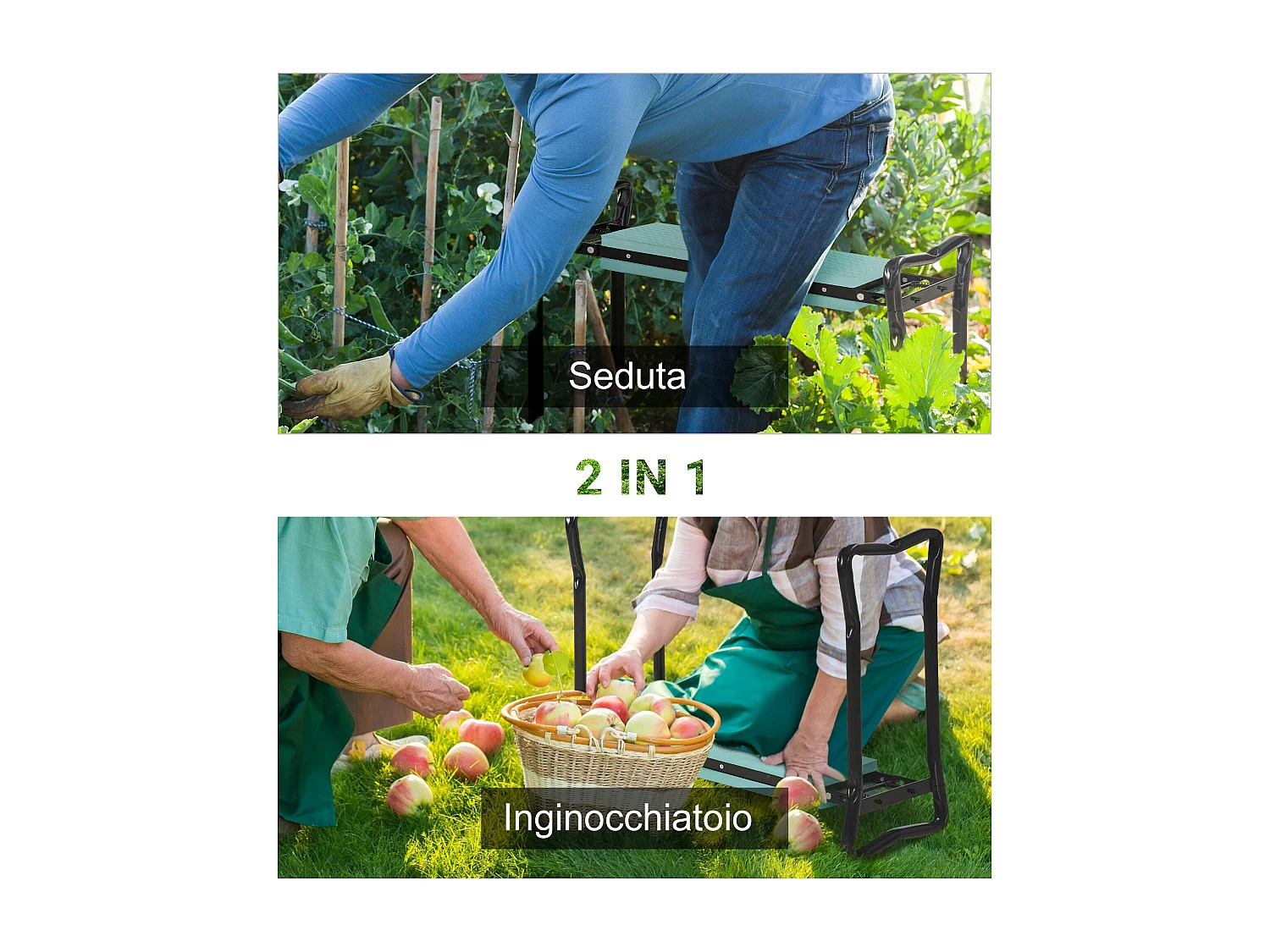 Panca sgabello inginocchiatoio da giardino o giardinaggio verde