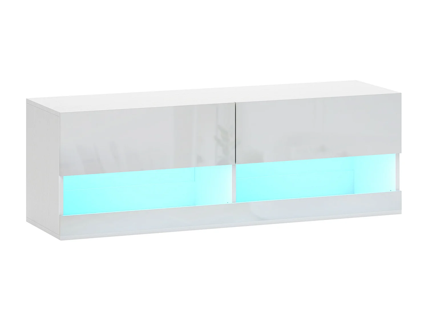 Meuble TV mural 120x35x40,5cm, éclairage LED, 16 modes, blanc brillant