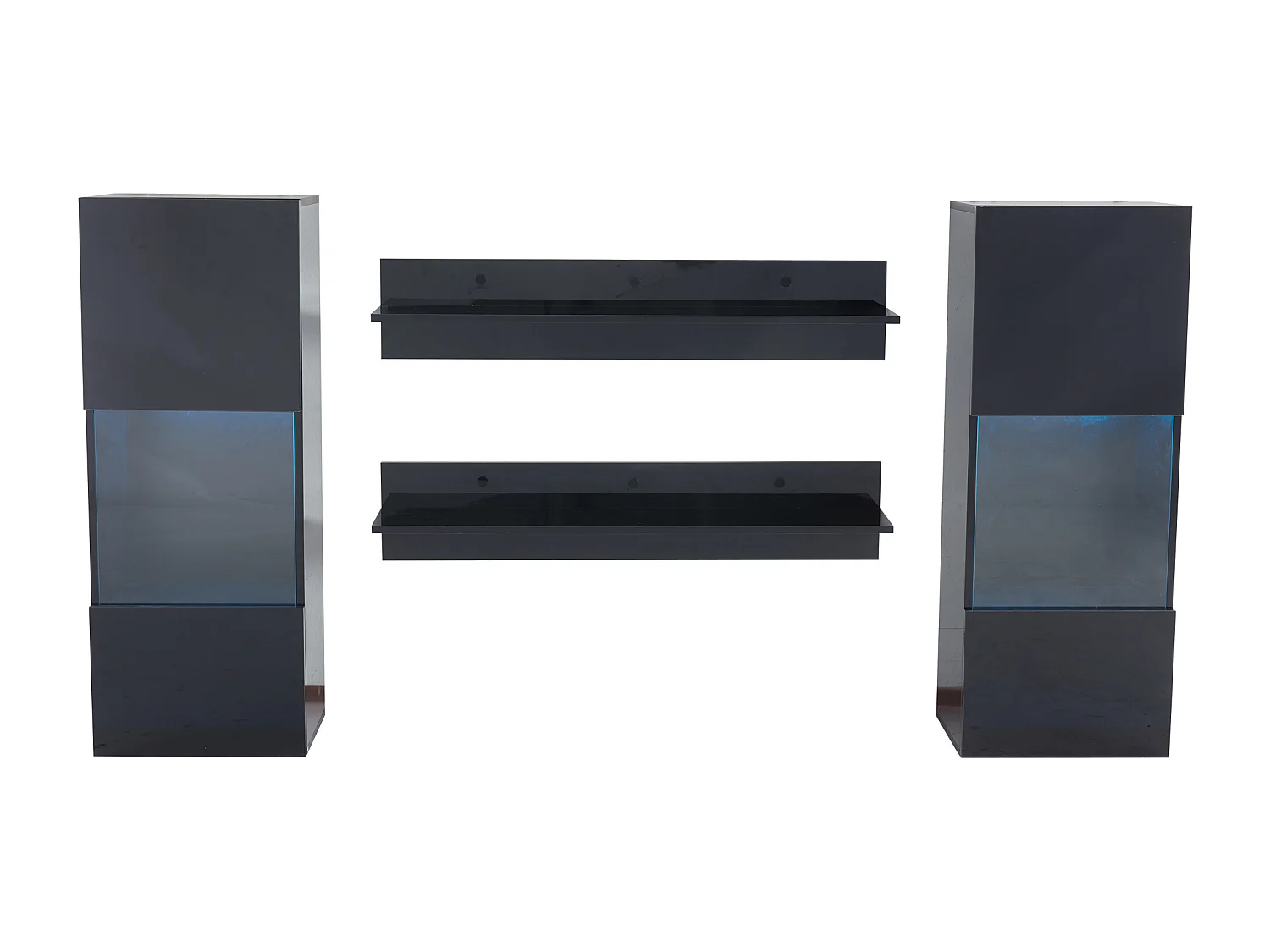 Ensemble d'étagères murales 4 pièces, armoire LED et 2 étagères, contrôlable par application, noir