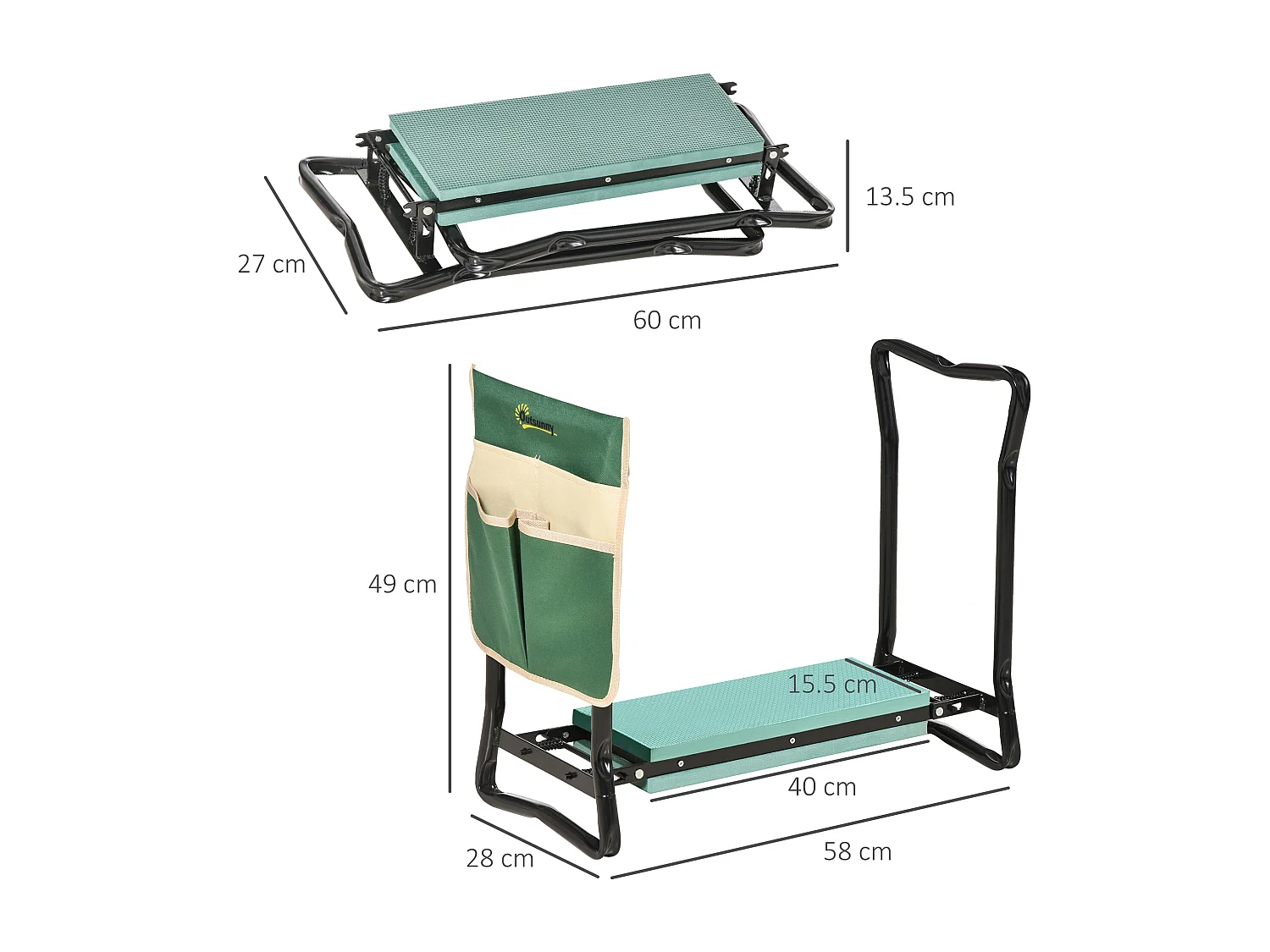 Inginocchiatoio panca da giardino pieghevole 2 in 1 verde e nero