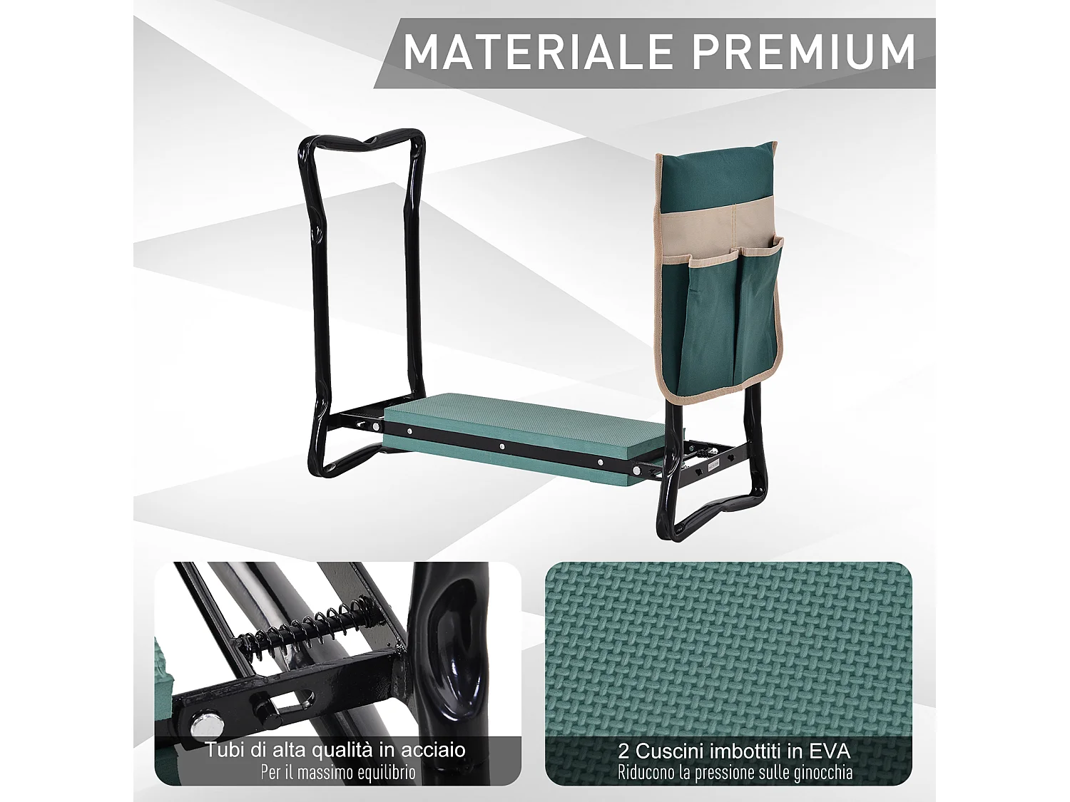 Inginocchiatoio panca da giardino pieghevole 2 in 1 verde e nero