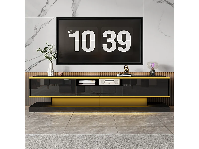 TV-Schrank 180x38x45cm, 3 Schubladen, offenes Fach, farbwechselnde LED, Hochglanz