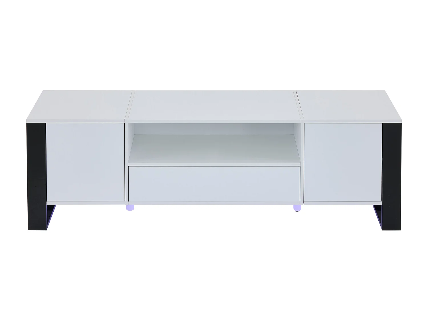 Meuble TV 178 cm, blanc brillant avec éclairage LED, espace de rangement, jusqu'à 70 pouces