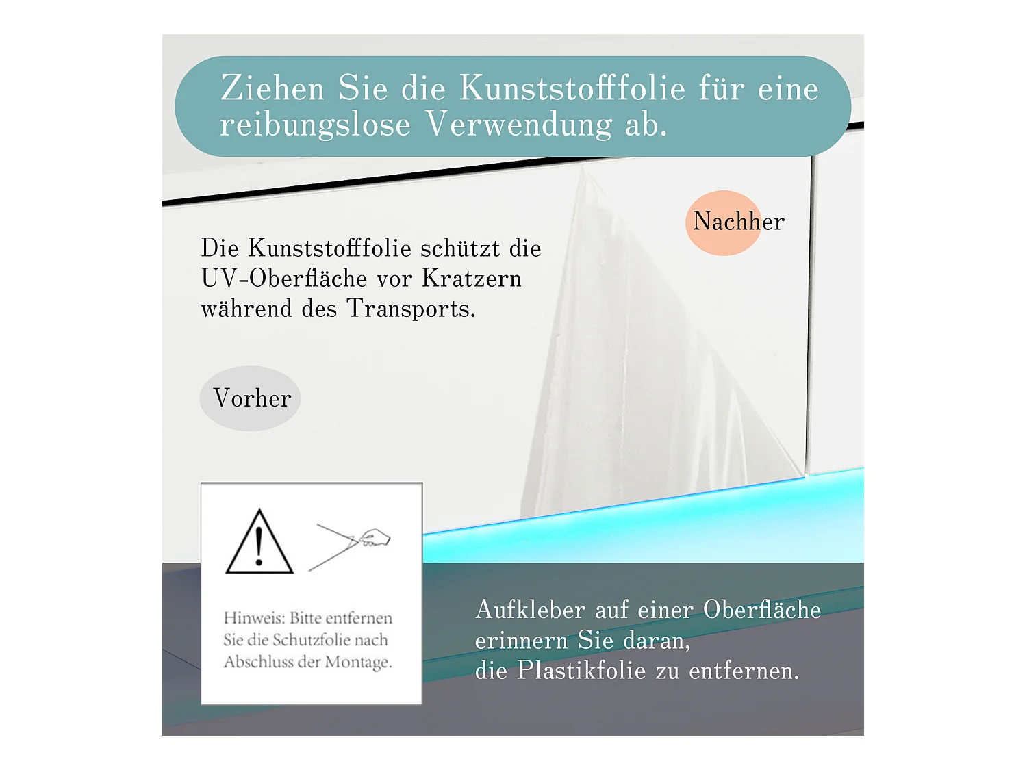 Meuble TV 140 cm, blanc brillant, LED 16 couleurs, jusqu'à 60 pouces, élégant et fonctionnel