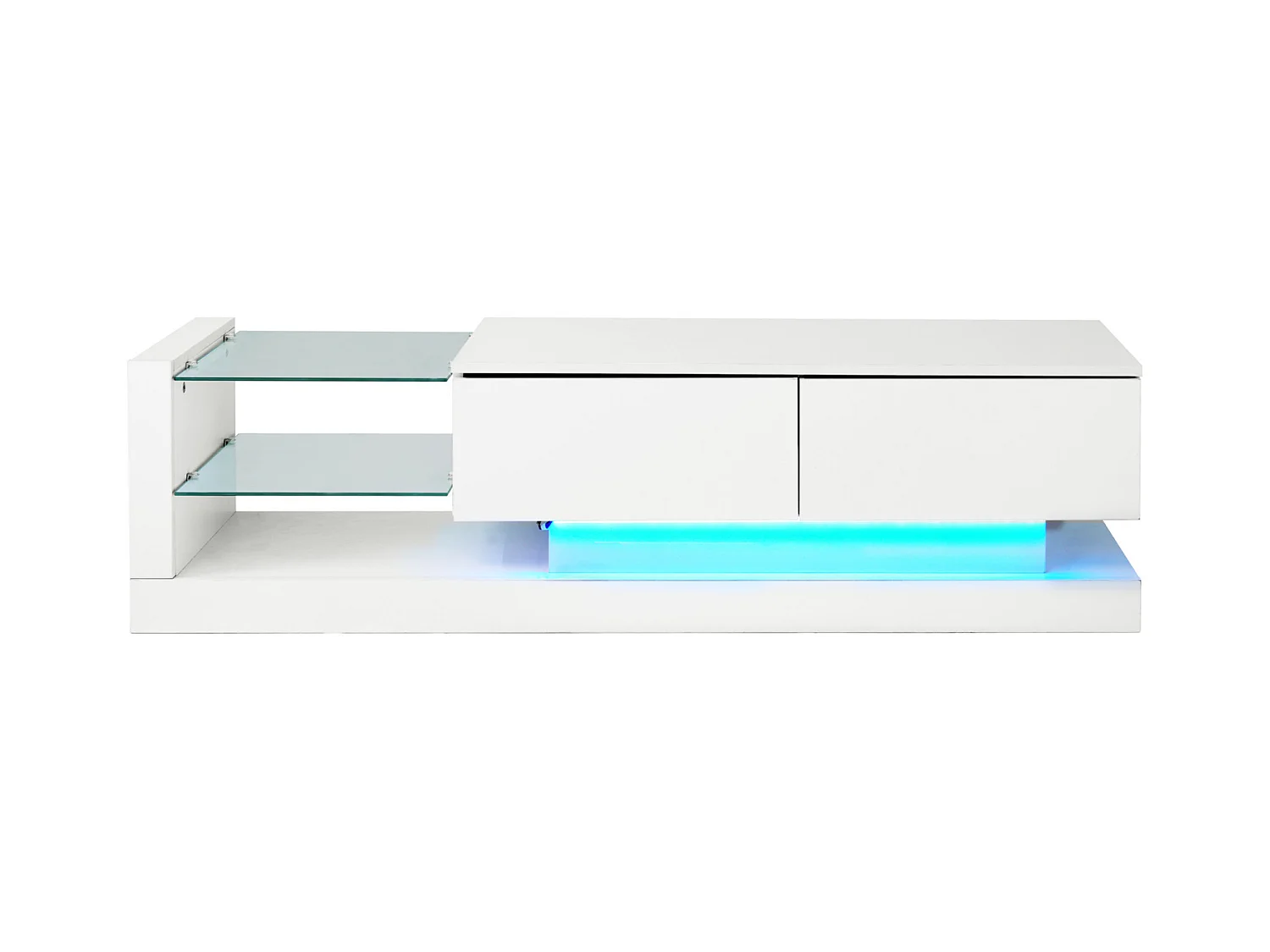 Meuble TV 140 cm, blanc brillant, LED 16 couleurs, jusqu'à 60 pouces, élégant et fonctionnel