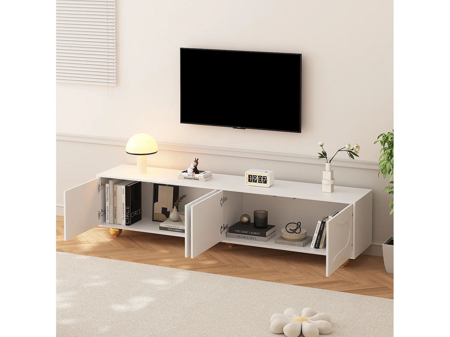 Armário de TV 180x40x45cm, Design de desenho animado, forma de nuvem, 5 pernas, para até 75 polegadas