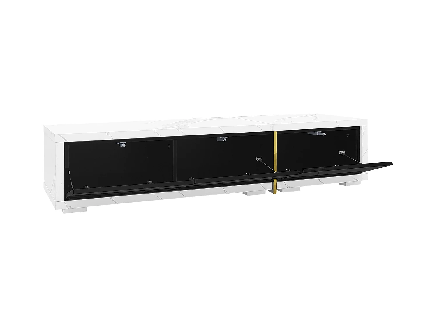Meuble TV, longueur variable 140-260cm, rotatif, aspect marbre, décorations dorées