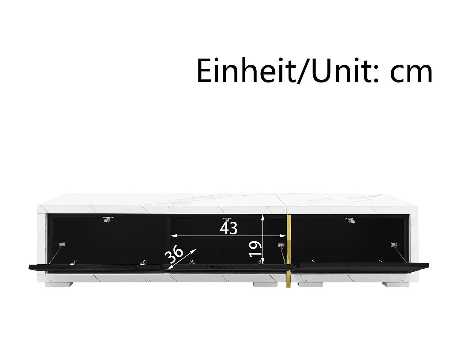 Meuble TV, longueur variable 140-260cm, rotatif, aspect marbre, décorations dorées