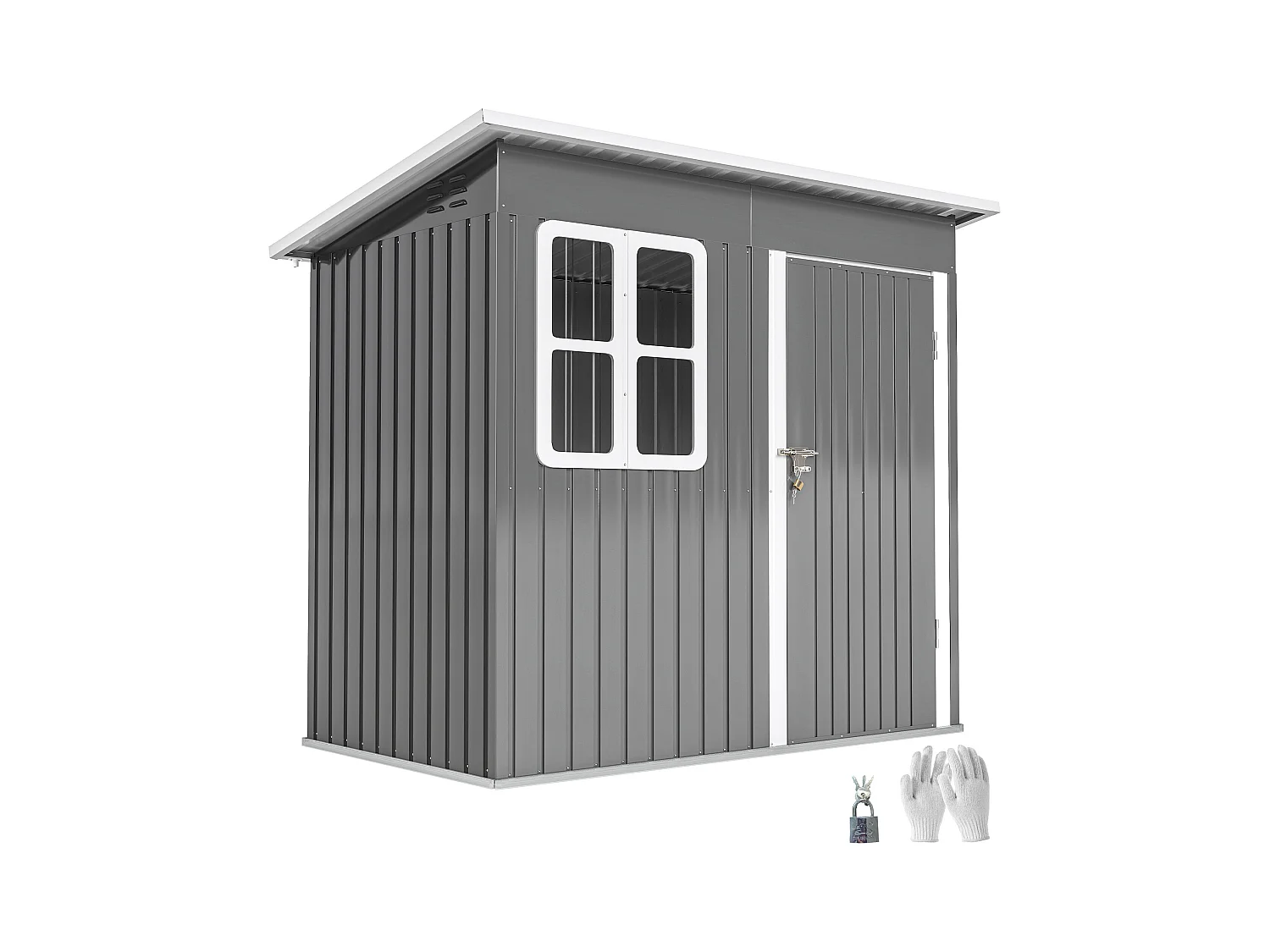 Casetta da giardino con porta bloccabile in acciaio grigio