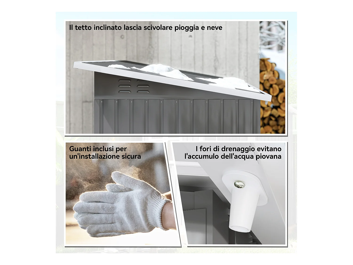 Casetta da giardino con porta bloccabile in acciaio grigio