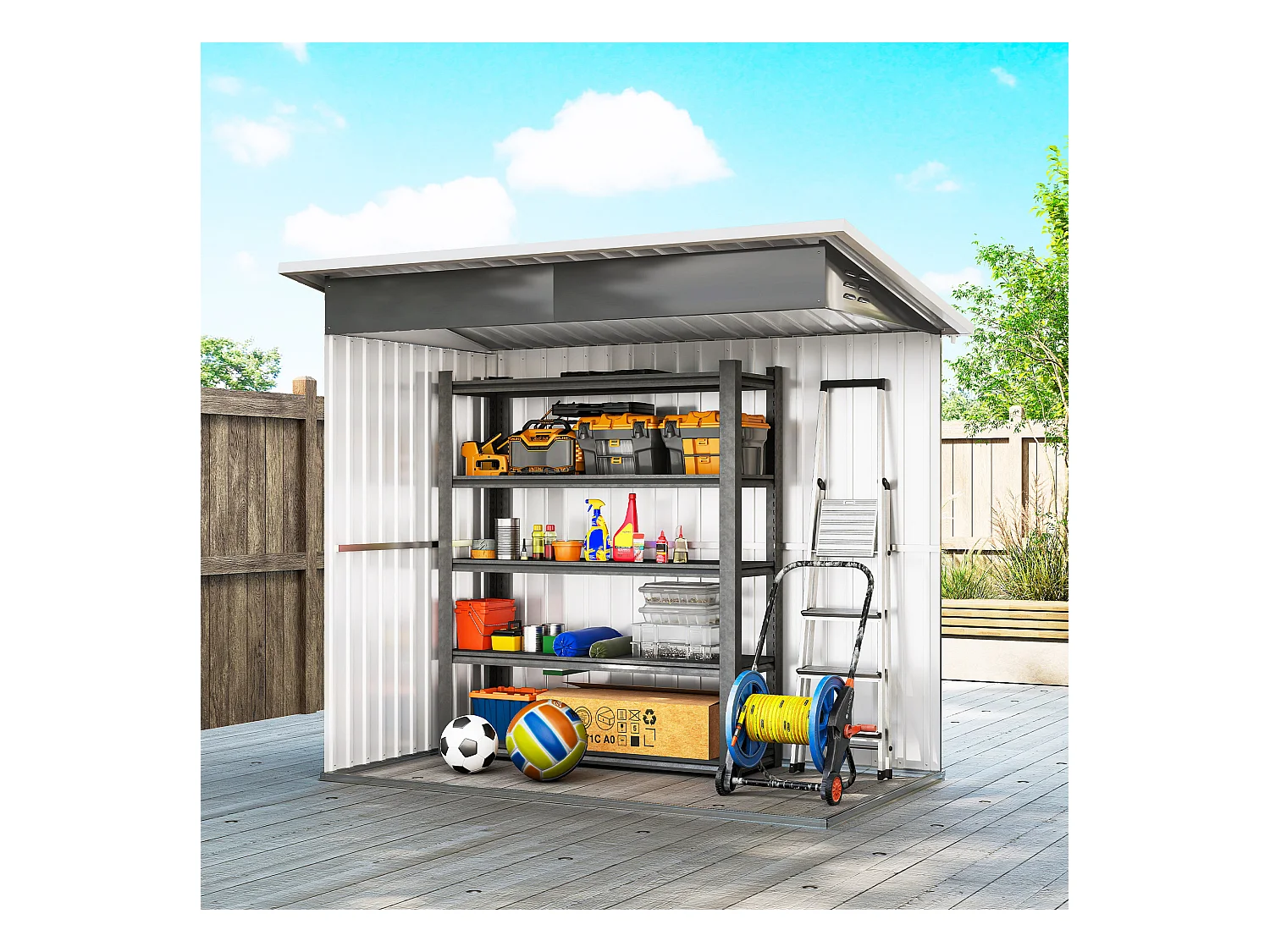 Casetta da giardino con porta bloccabile in acciaio grigio