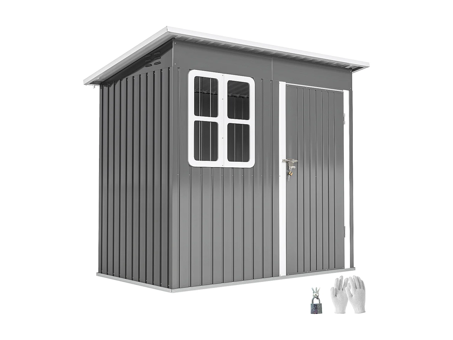 Casetta da giardino con porta bloccabile in acciaio grigio