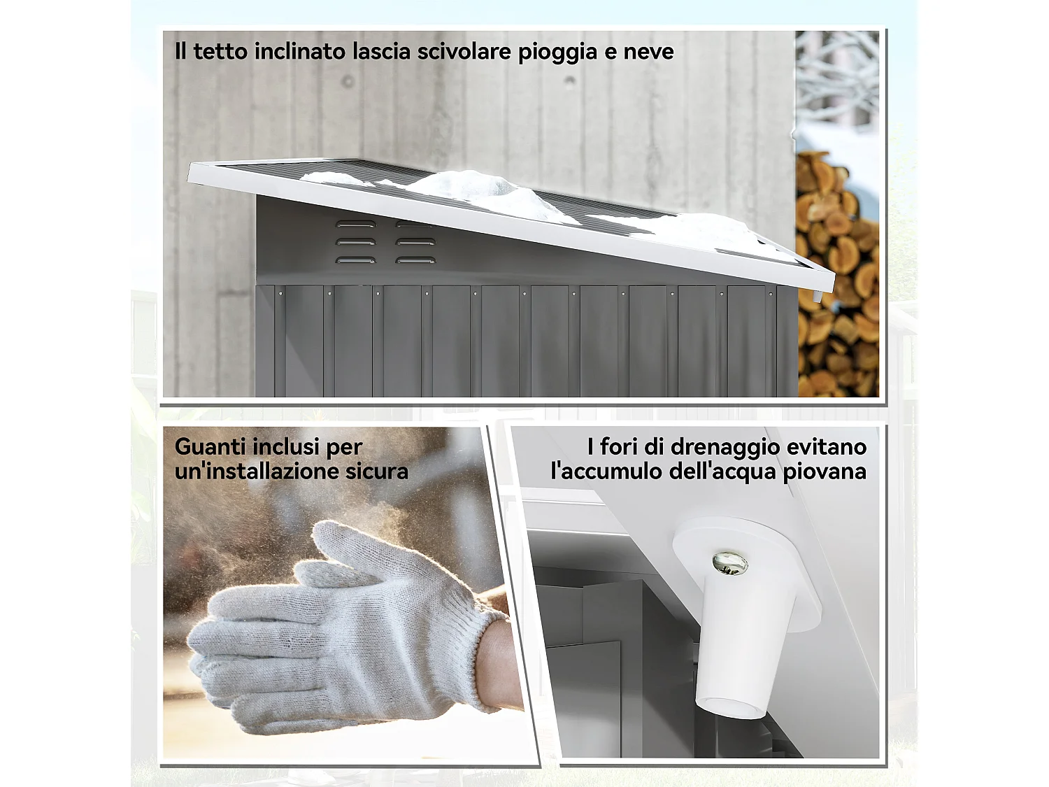 Casetta da giardino con porta bloccabile in acciaio grigio