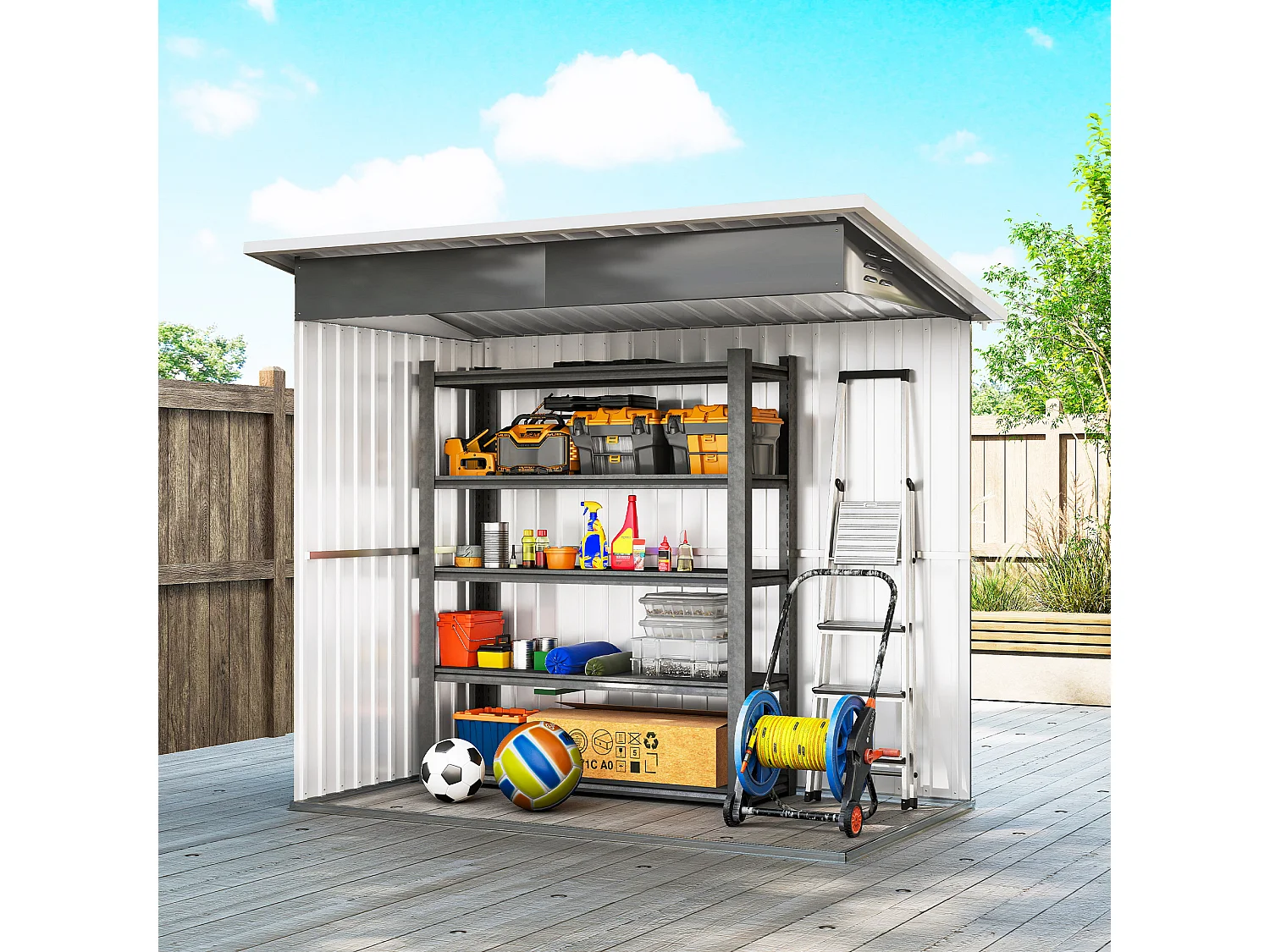 Casetta da giardino con porta bloccabile in acciaio grigio