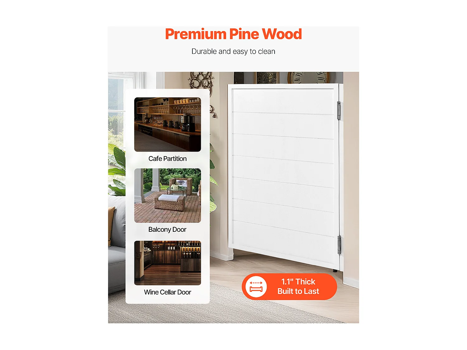 Porte Battante SucceBuy, 80,5x2,8x106 cm, Porte Saloon Simple en Bois de Pin avec Charnières, Quincaillerie, Facile à Installer, Blanc