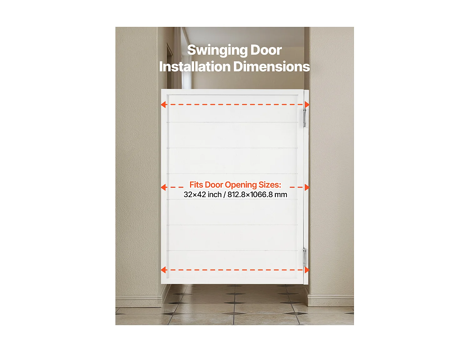 Porte Battante SucceBuy, 80,5x2,8x106 cm, Porte Saloon Simple en Bois de Pin avec Charnières, Quincaillerie, Facile à Installer, Blanc