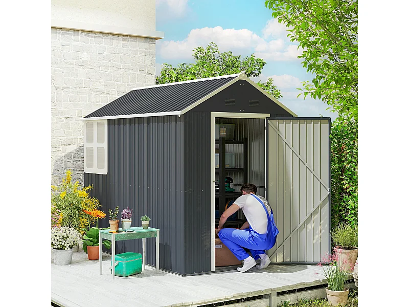 Casetta da giardino porta attrezzi in acciaio zincato pp grigia bianca