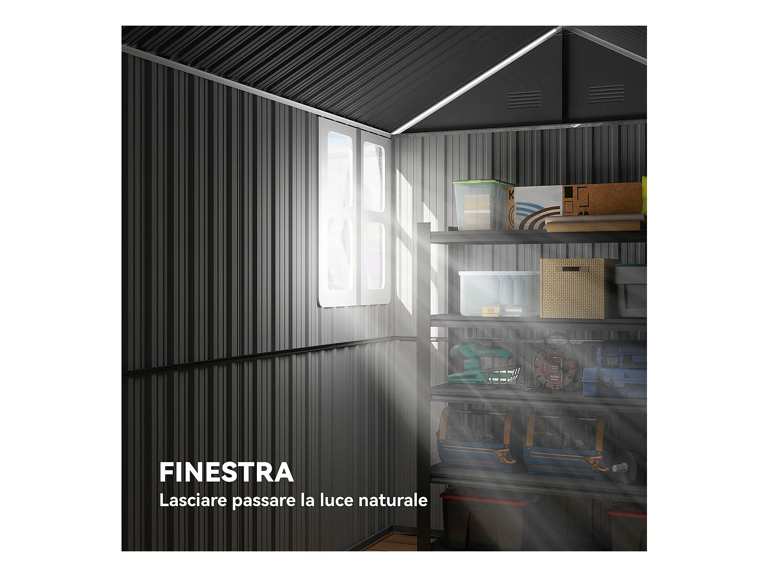 Casetta da giardino porta attrezzi in acciaio zincato pp grigia bianca