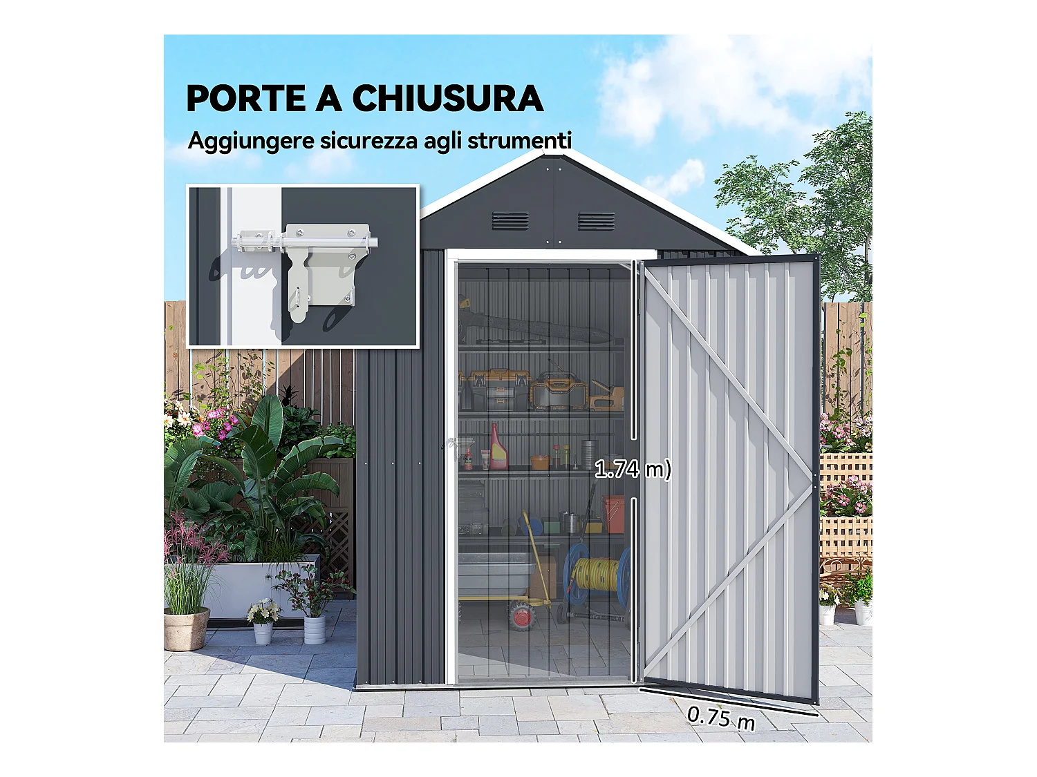 Casetta da giardino porta attrezzi in acciaio zincato pp grigia bianca