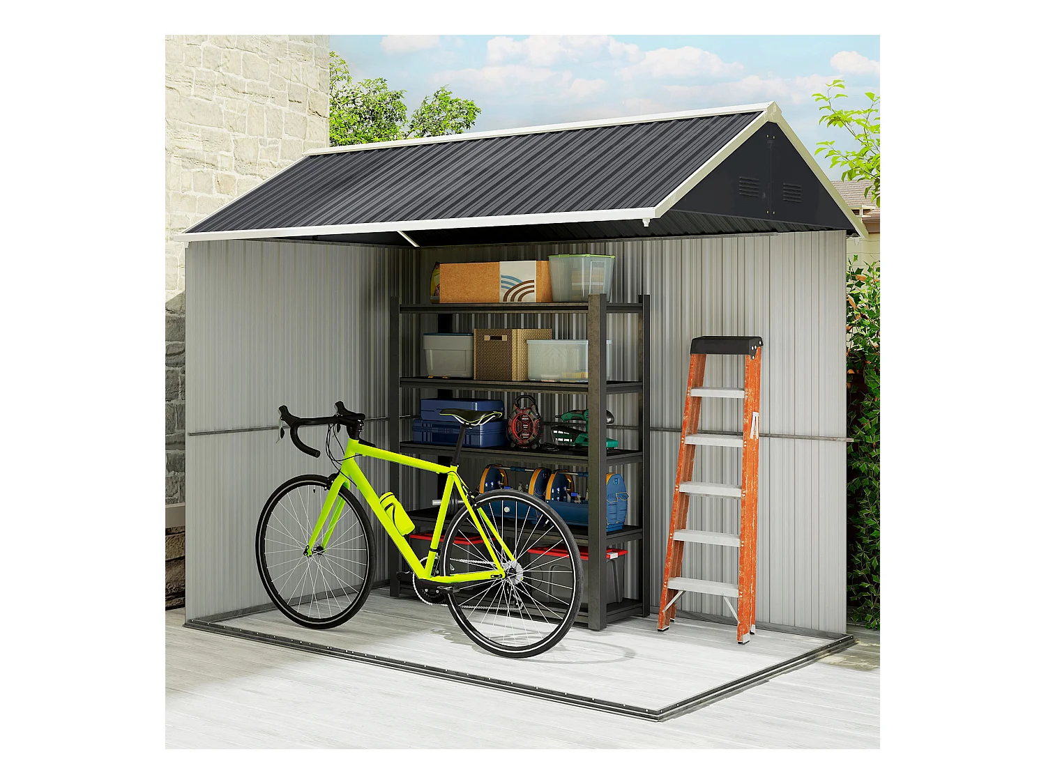 Casetta da giardino porta attrezzi in acciaio zincato pp grigia bianca